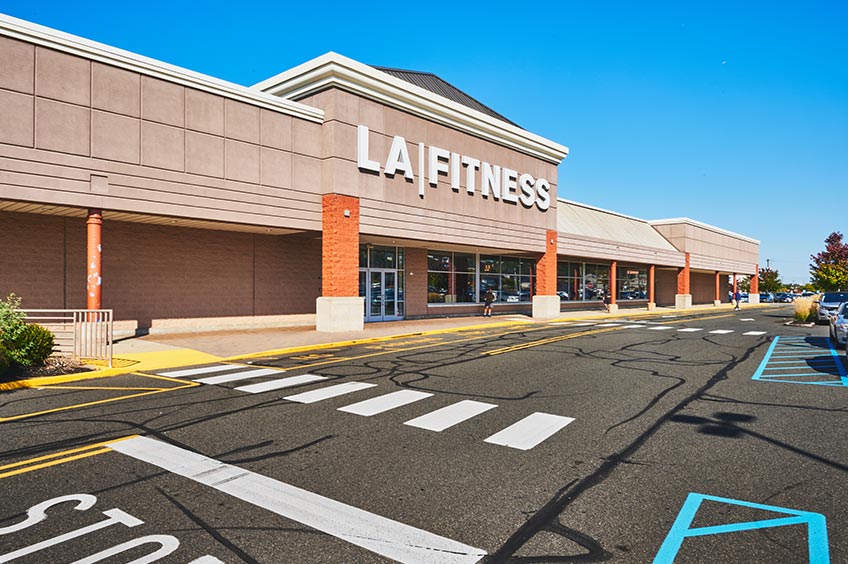 LA Fitness storefront at Kearny Commons shopping center.