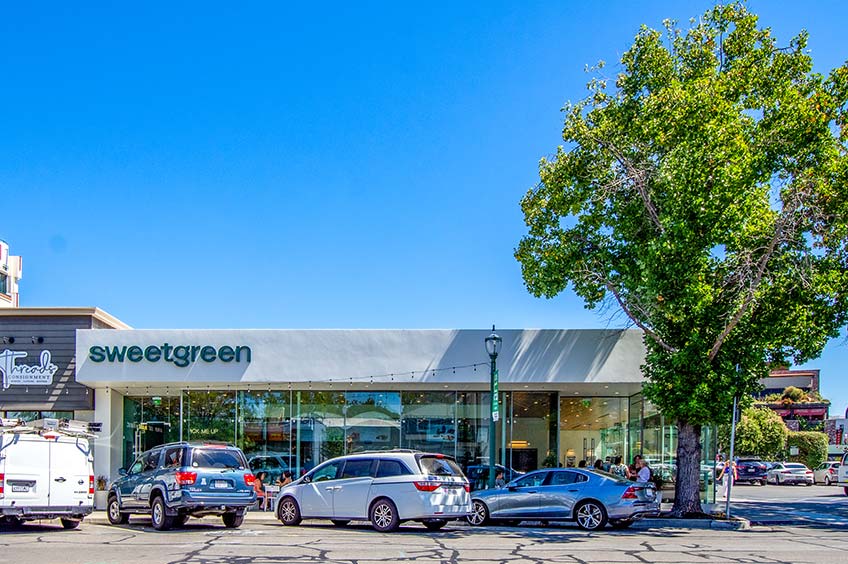 Storefront at Walnut Creek - Mt. Diablo shopping center with various parking spaces.