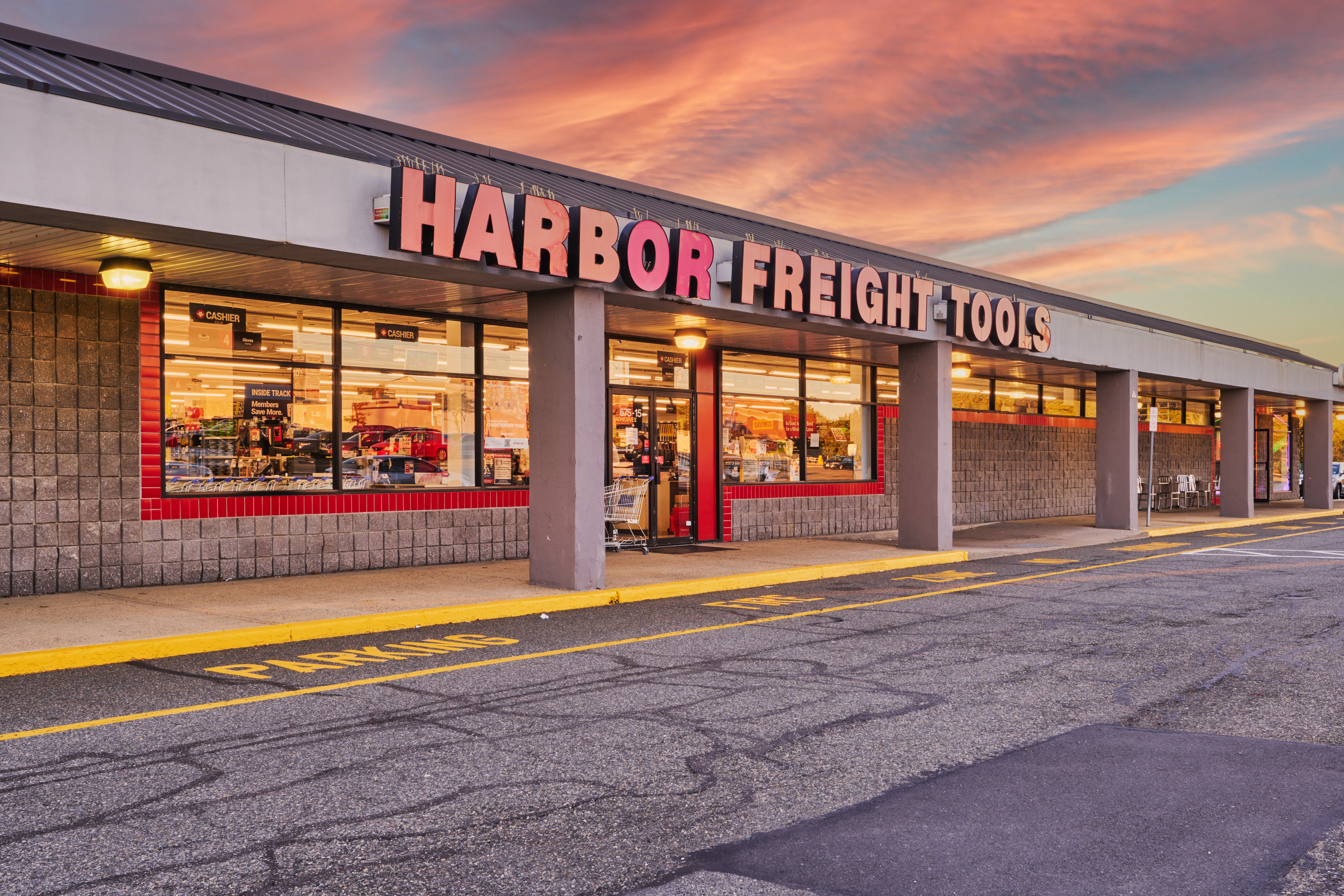 view of harbor freight at dusk
