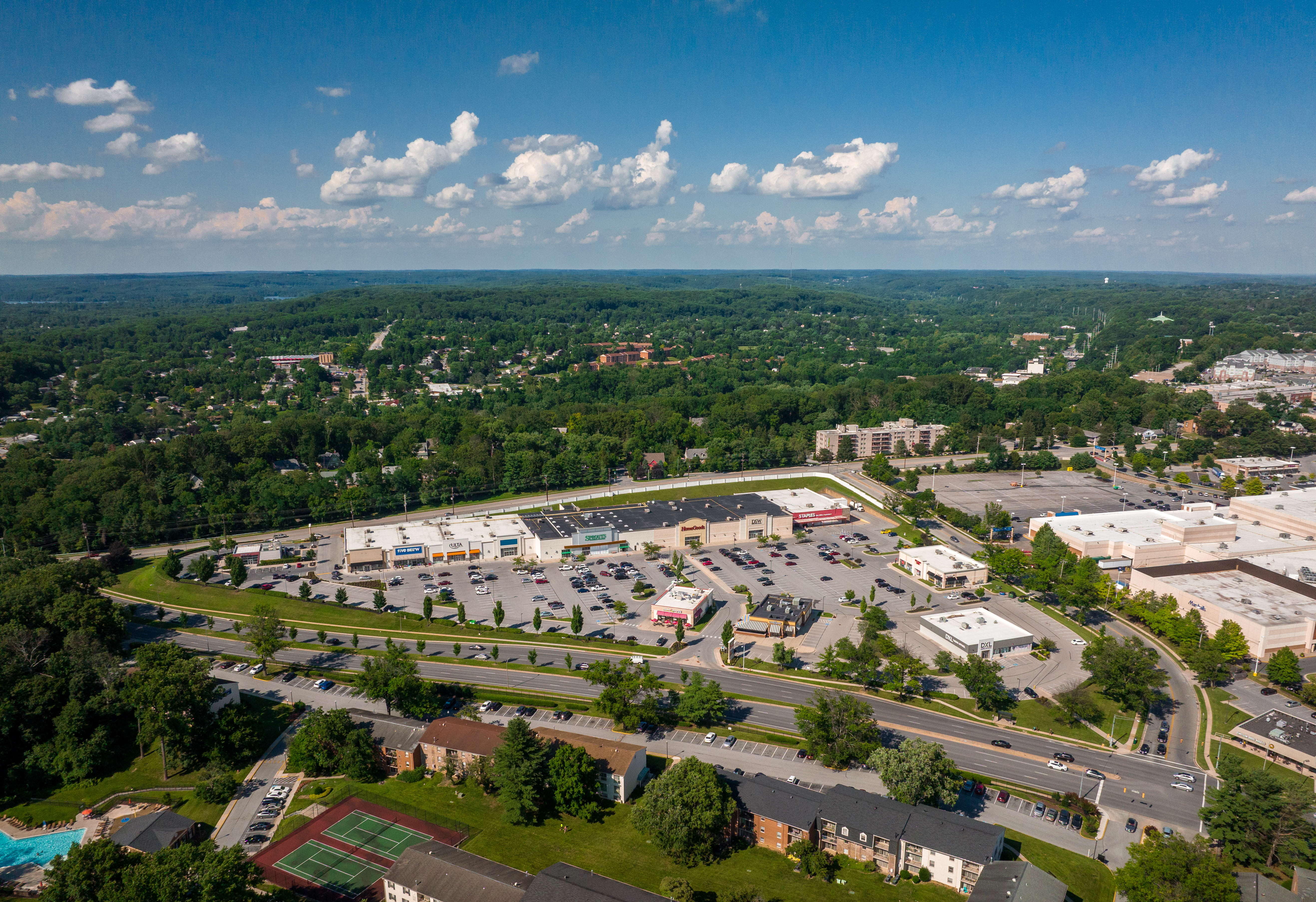 aerial of goucher commons