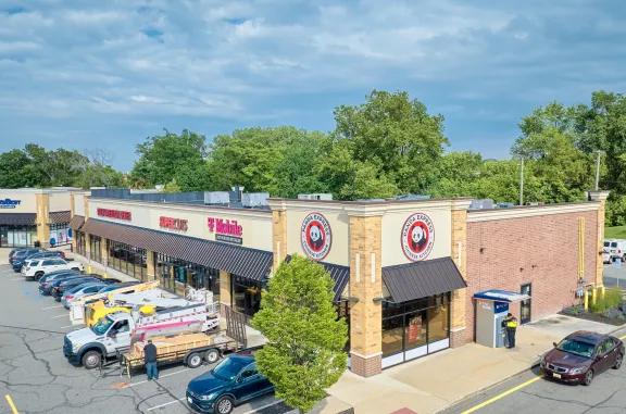 Aerial of shops at Garfield Commons