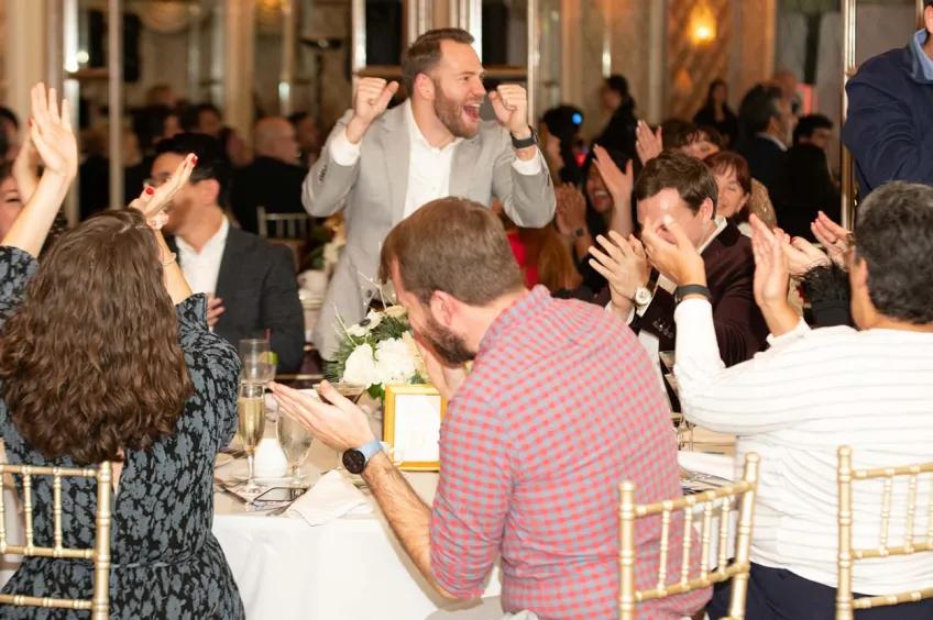 Staff members at a dinner party